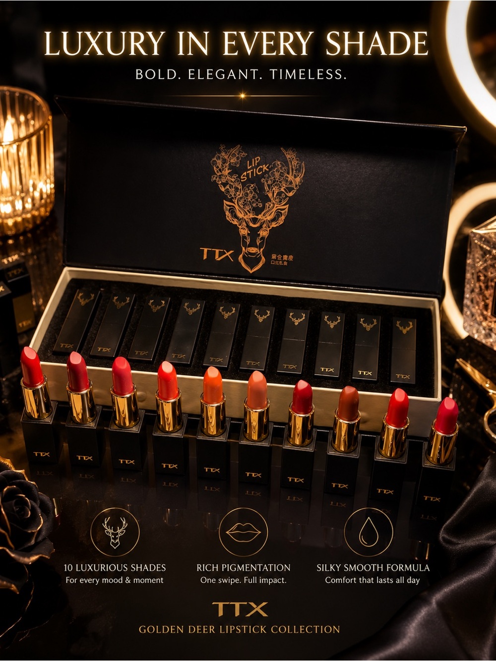 TTX Black Gold Elk Luxury Lipstick Set